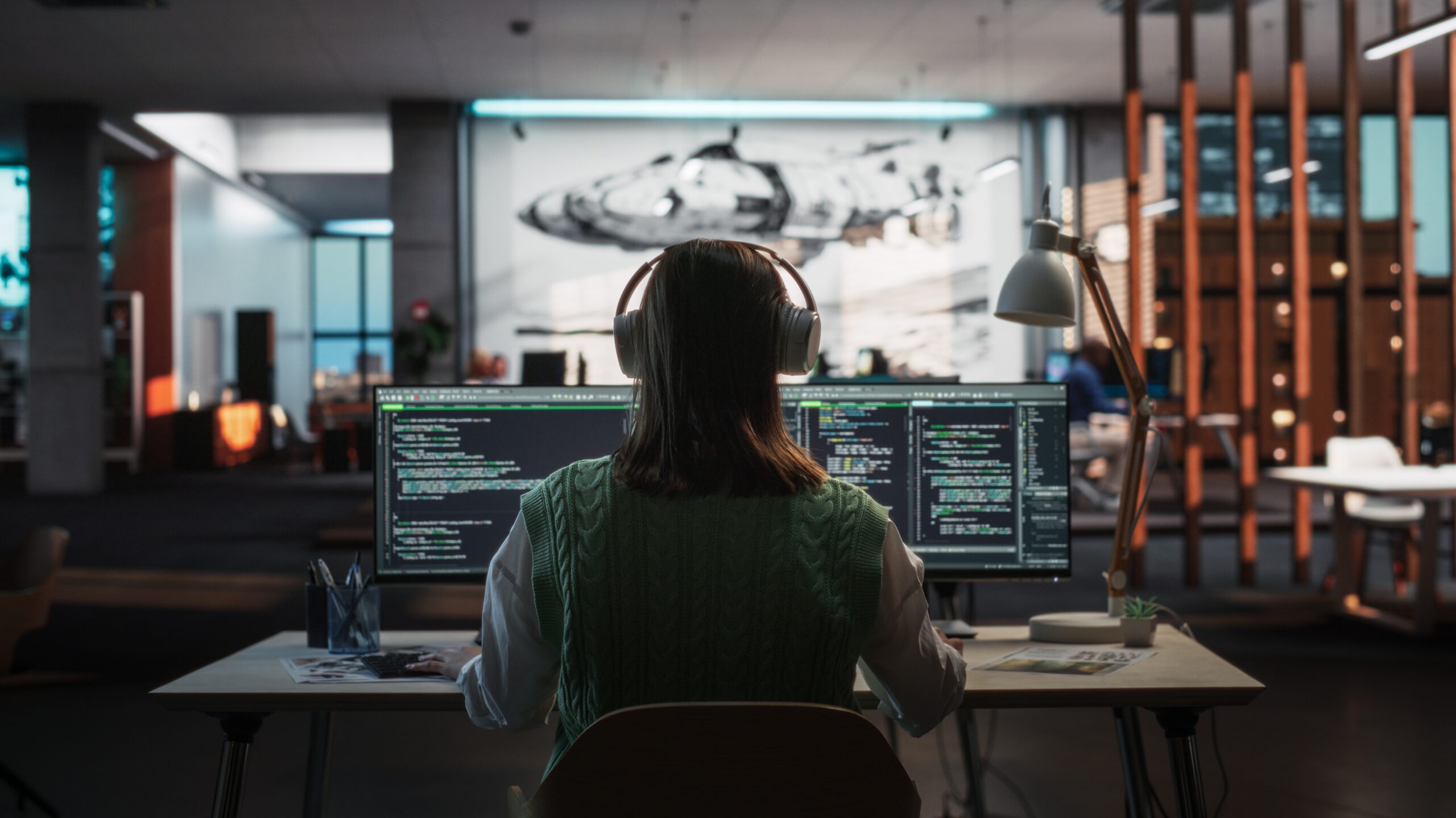 Software developer at work station